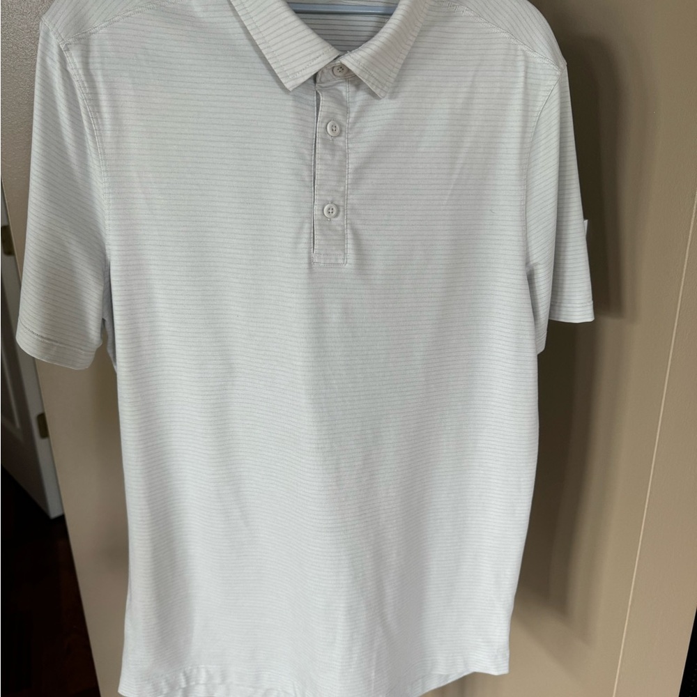 Lululemon Athletics Mens Evolution Short Sleeve Polo Shirt Small grey Stripe